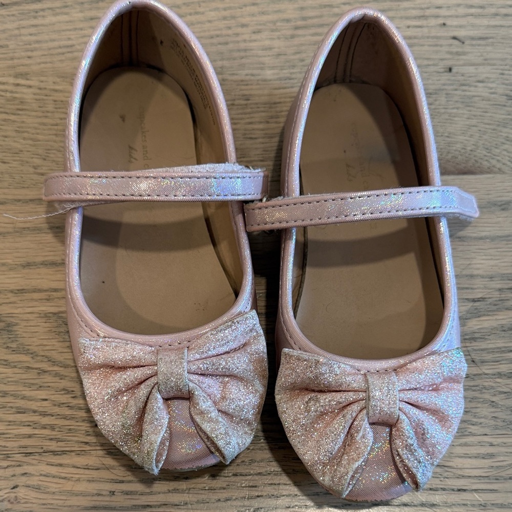 Cat & Jack Pink Glitter Bow Mary Jane Flats